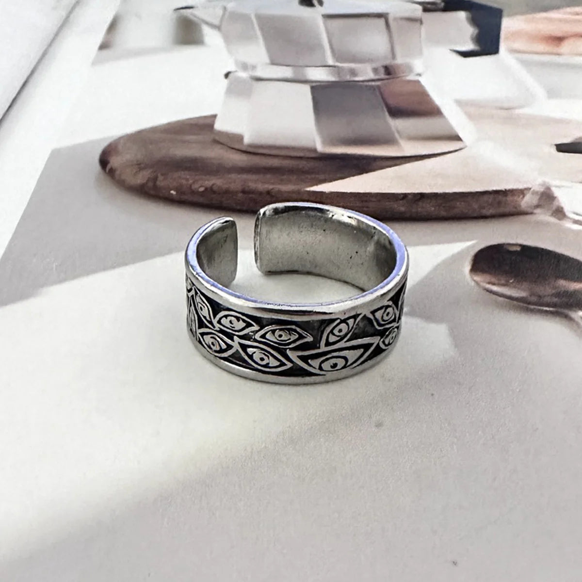 Jujutsu Kaisen Sukuna Eyes Ring – Adjustable Silver Gothic Jewelry