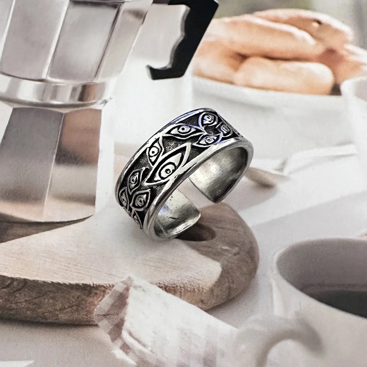 Jujutsu Kaisen Sukuna Eyes Ring – Adjustable Silver Gothic Jewelry