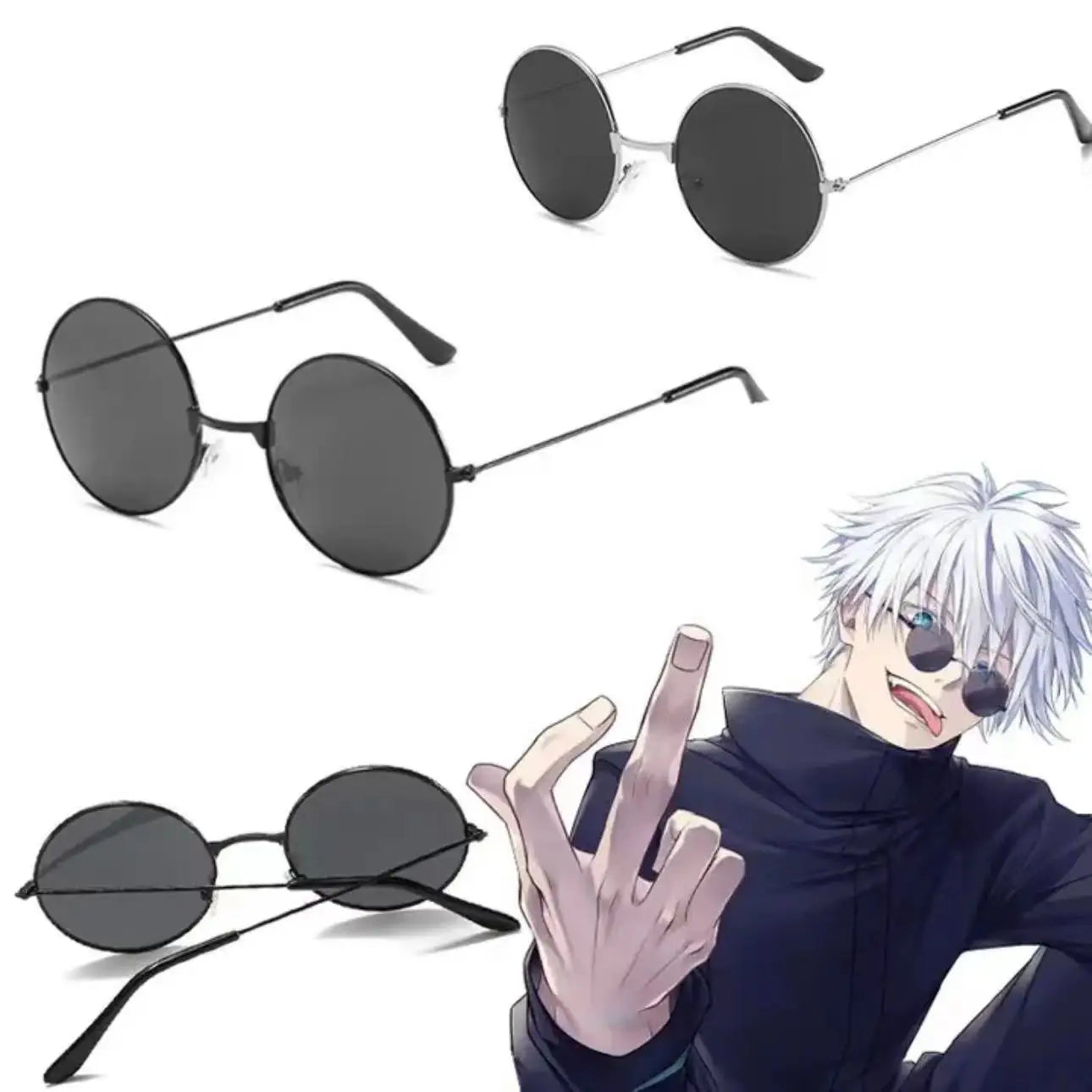 Jujutsu Kaisen Gojo Satoru Cosplay Sunglasses – Round Black Anime Eyewear