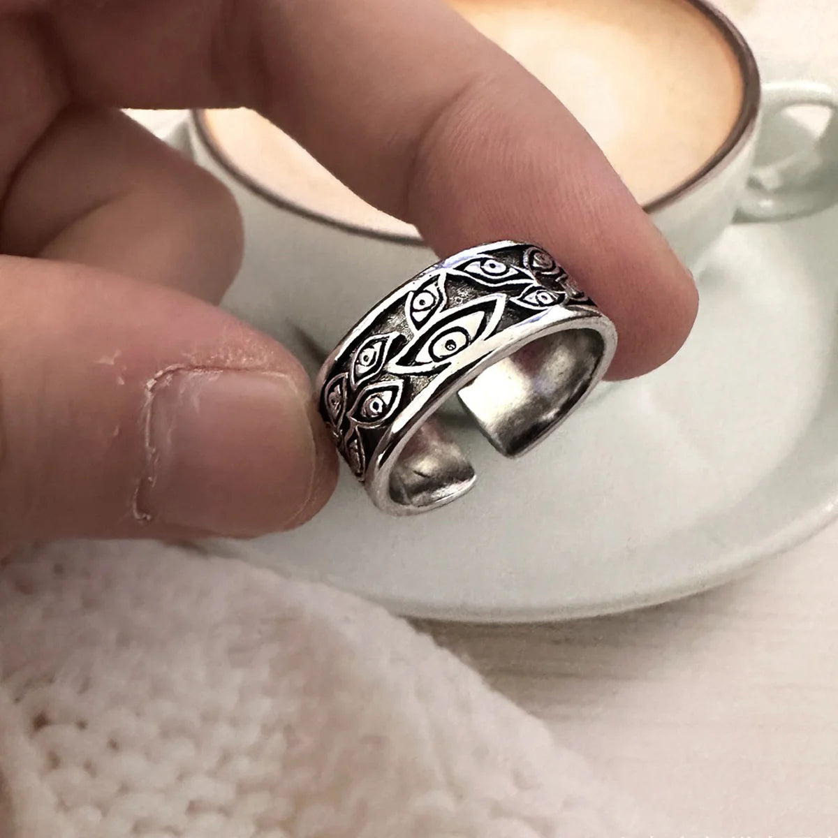 Jujutsu Kaisen Sukuna Eyes Ring – Adjustable Silver Gothic Jewelry