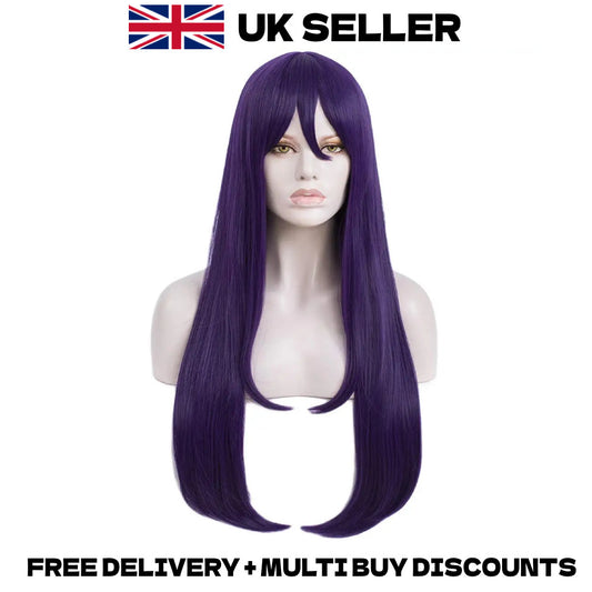 Doki Doki Literature Club Yuri Cosplay Wig Anime Long Purple Hair Bangs DDLC