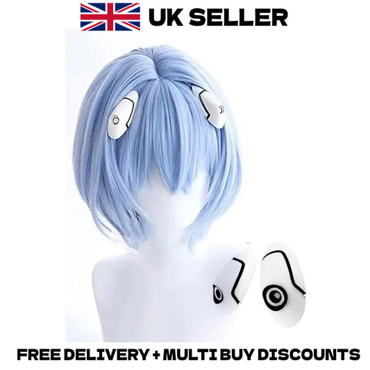 Neon Genesis Evangelion Rei Ayanami Cosplay Wig Blue Hair Clips Halloween Merch