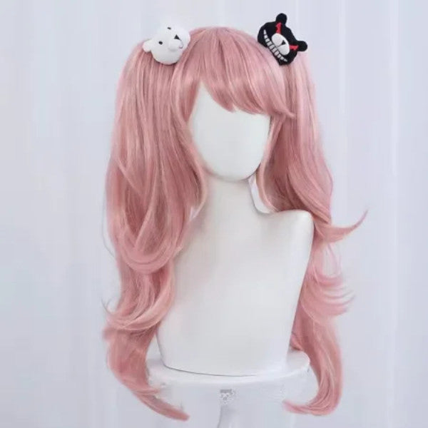 Danganronpa Junko Enoshima Cosplay Wig Pink Twin Tails Monokuma Hairpins Prop