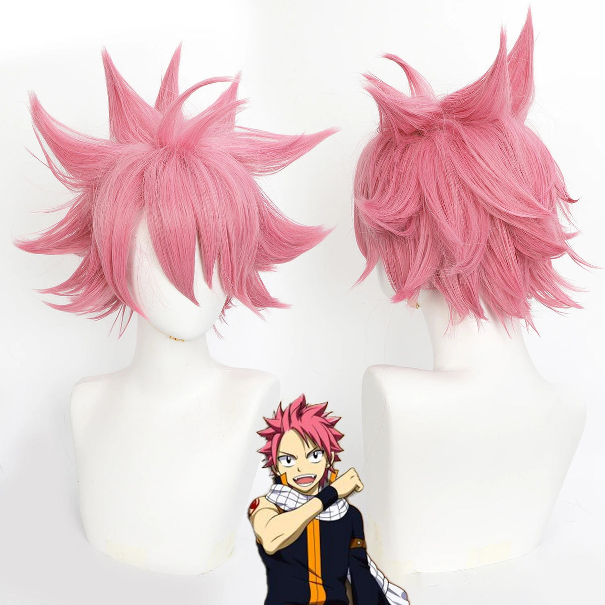 Fairy Tail Natsu Dragneel Cosplay Wig Spiky Pink Anime E.N.D Halloween Hair