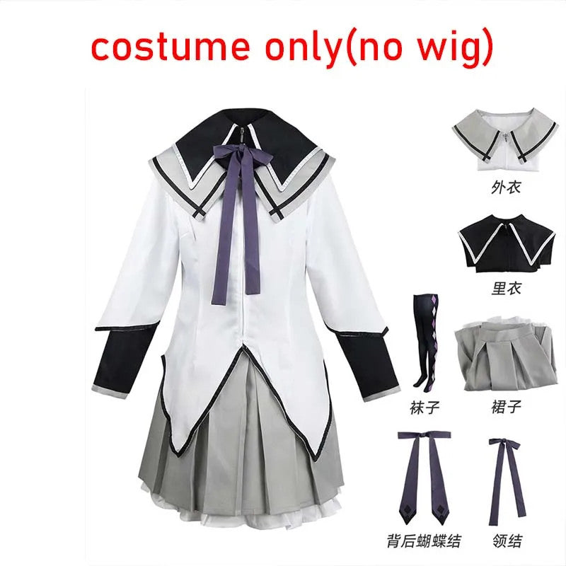 Madoka Magica Homura Akemi Cosplay Costume Full Set Wig Anime Halloween Merch