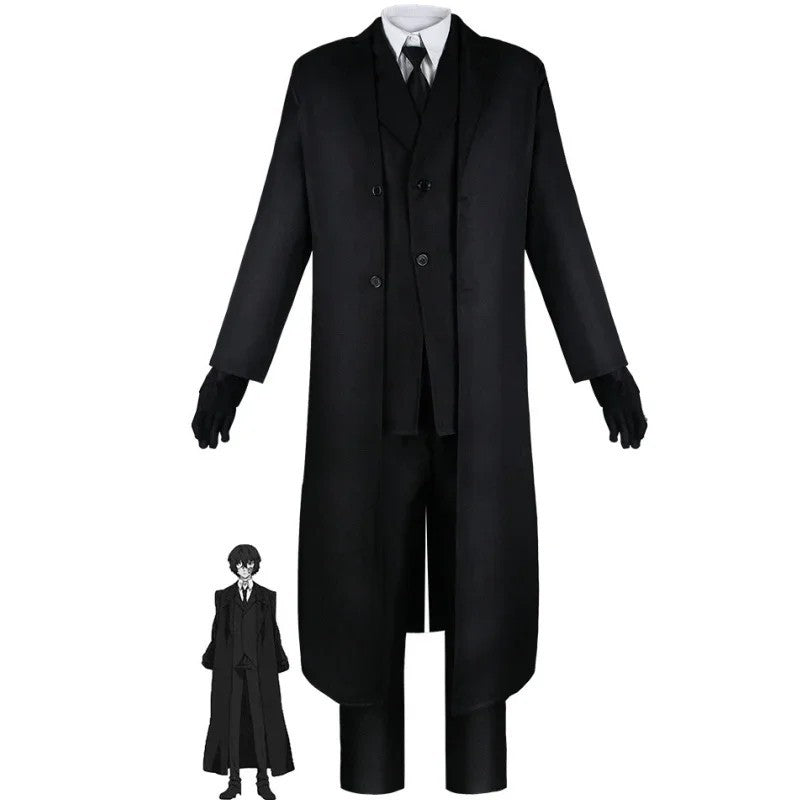 Bungo Stray Dogs Osamu Dazai Cosplay Costume Port Mafia Black Suit Trench Coat