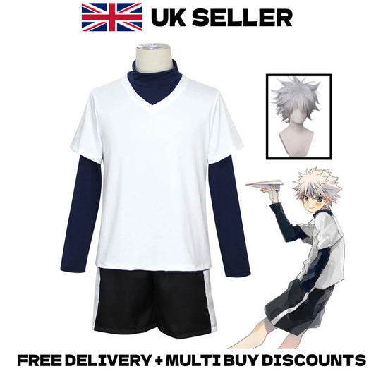 Hunter x Hunter Killua Zoldyck Cosplay Costume Full Set Shirt Shorts Wig Outfit