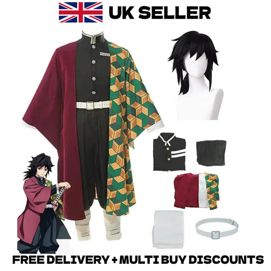 Demon Slayer Giyuu Tomioka Cosplay Costume Set Water Hashira Anime Outfit Wig