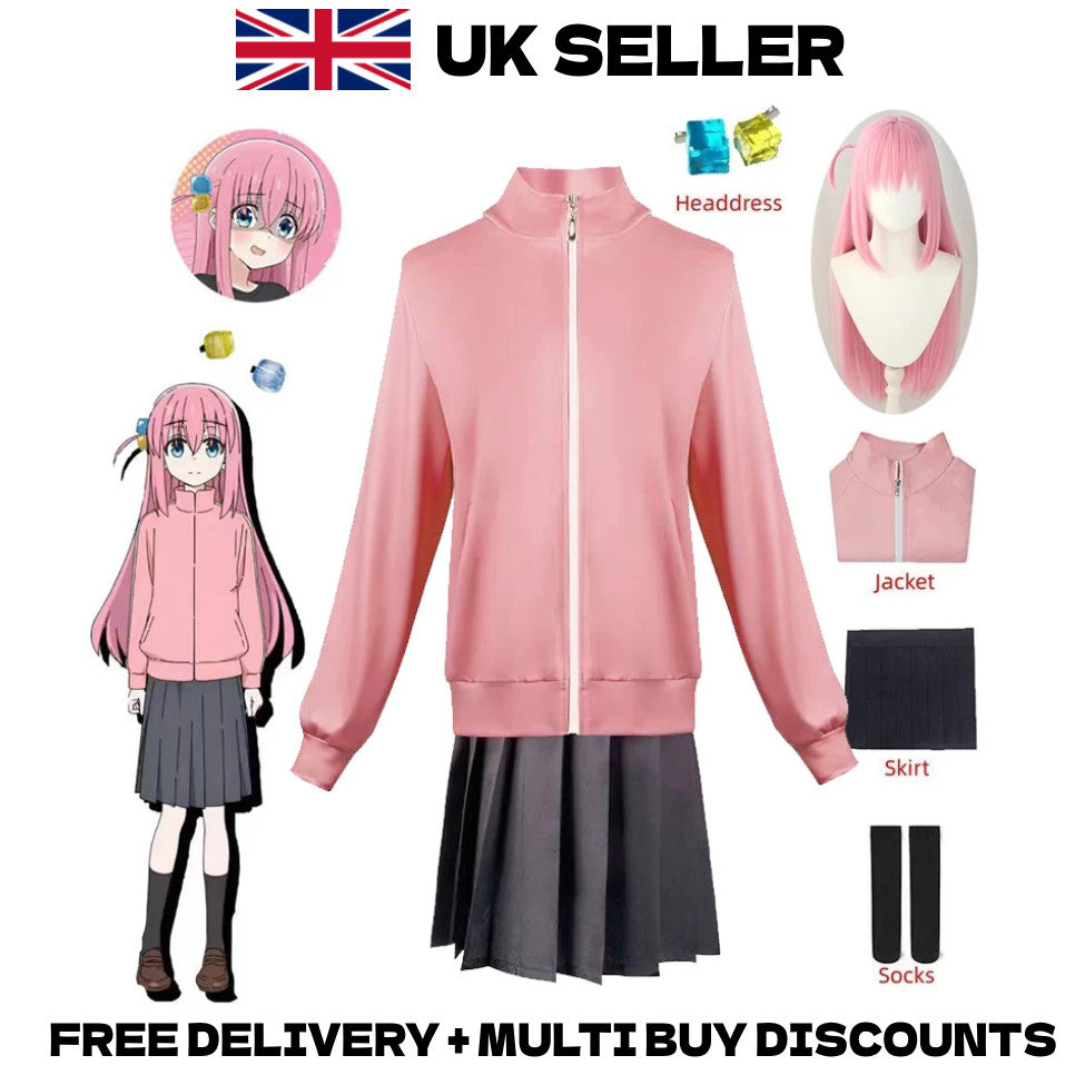 Bocchi the Rock Gotou Hitori Cosplay Anime Costume Full Set Wig Pink Halloween