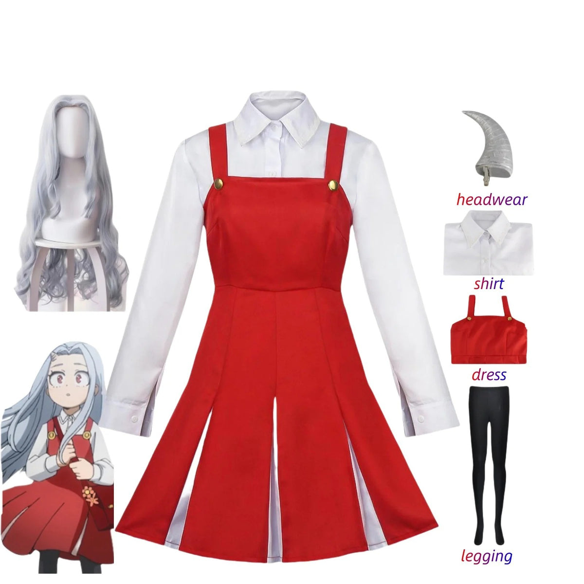 My Hero Academia Eri Cosplay Costume Wig Full Set Red Dress Anime Halloween
