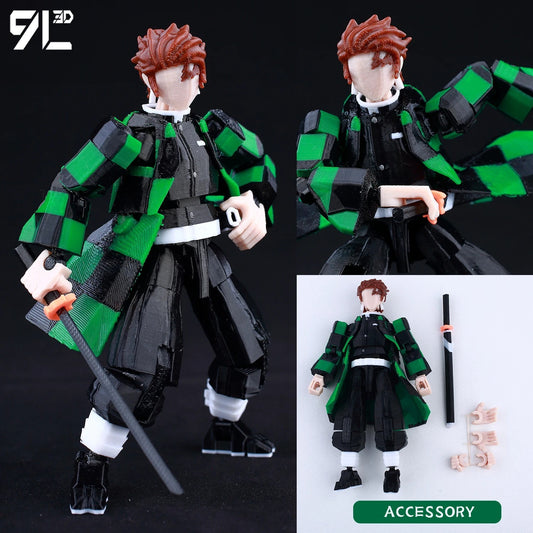 9L3D Demon Slayer T13 Action Figure Tanjiro Akaza Movable Joints Anime Toy 14cm