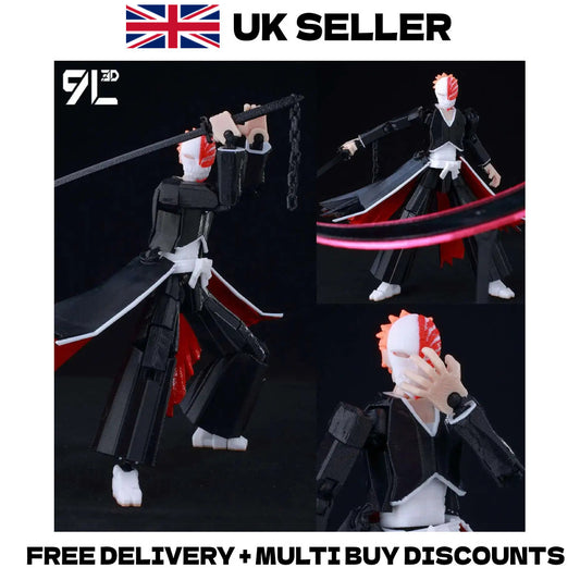 9L3D Ichigo Kurosaki T13 Action Figure Dummy 13 Movable Anime Hollow Mask 14cm