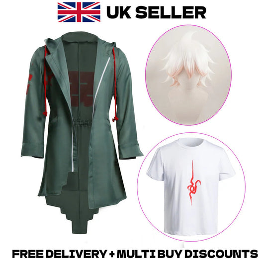 Danganronpa 2 Nagito Komaeda Cosplay Full Costume Trench Coat Jacket Shirt Wig