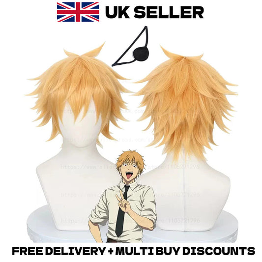 Denji Cosplay Wig Eyepatch Set Devil Hunter Anime Hair Halloween Merch Chainsaw