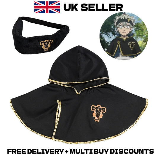 Black Clover Asta Cloak Cape Headband Black Bulls Cosplay Costume Halloween