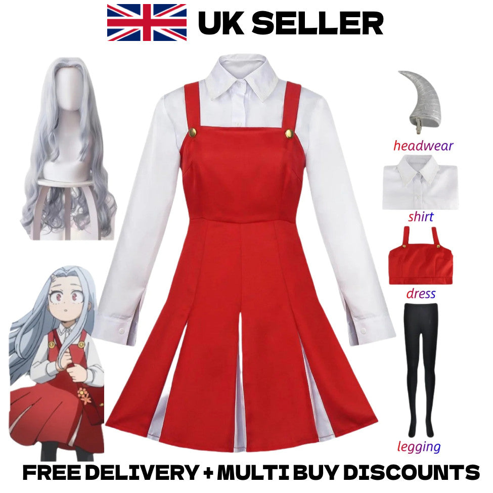My Hero Academia Eri Cosplay Costume Wig Full Set Red Dress Anime Halloween