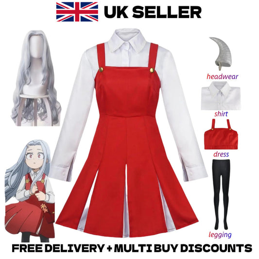 My Hero Academia Eri Cosplay Costume Wig Full Set Red Dress Anime Halloween