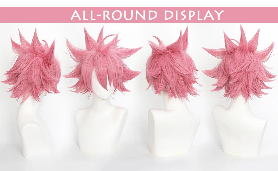 Fairy Tail Natsu Dragneel Cosplay Wig Spiky Pink Anime E.N.D Halloween Hair