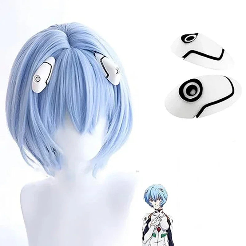 Neon Genesis Evangelion Rei Ayanami Cosplay Wig Blue Hair Clips Halloween Merch
