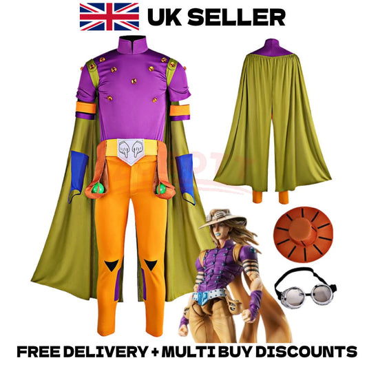 JoJo Bizarre Adventure Gyro Zeppeli Cosplay Costume Hat Goggles Cape Full Set
