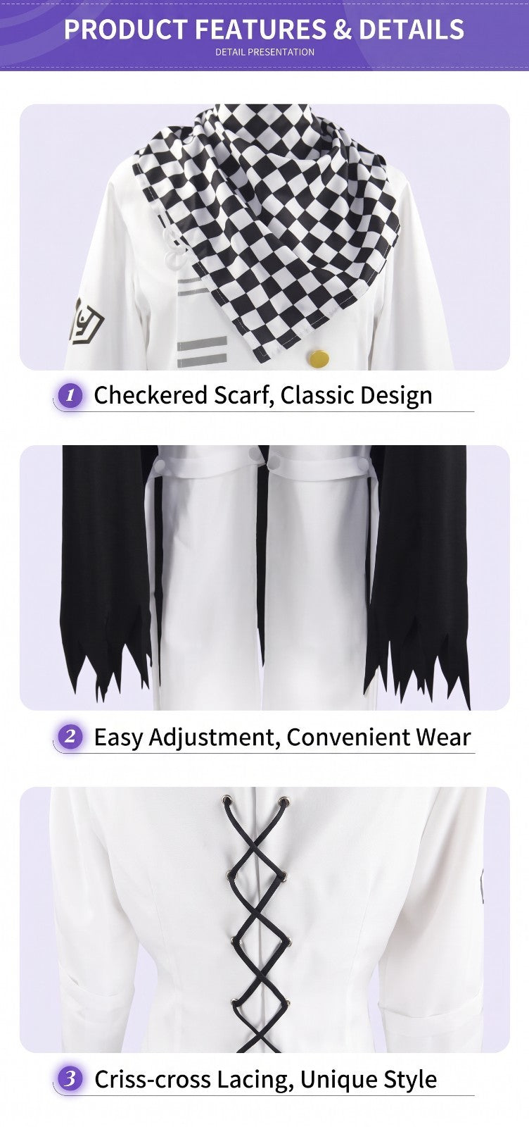 Danganronpa V3 Kokichi Oma Cosplay Costume Suit Cloak Scarf Wig Hat Full Set