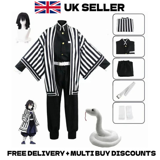 Demon Slayer Obanai Iguro Cosplay Costume Snake Hashira Outfit Wig Kaburamaru
