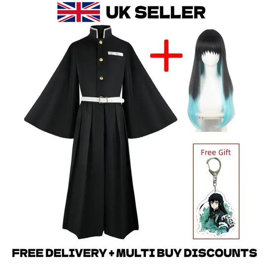Demon Slayer Muichiro Tokito Cosplay Costume Mist Hashira Outfit Set with Wig