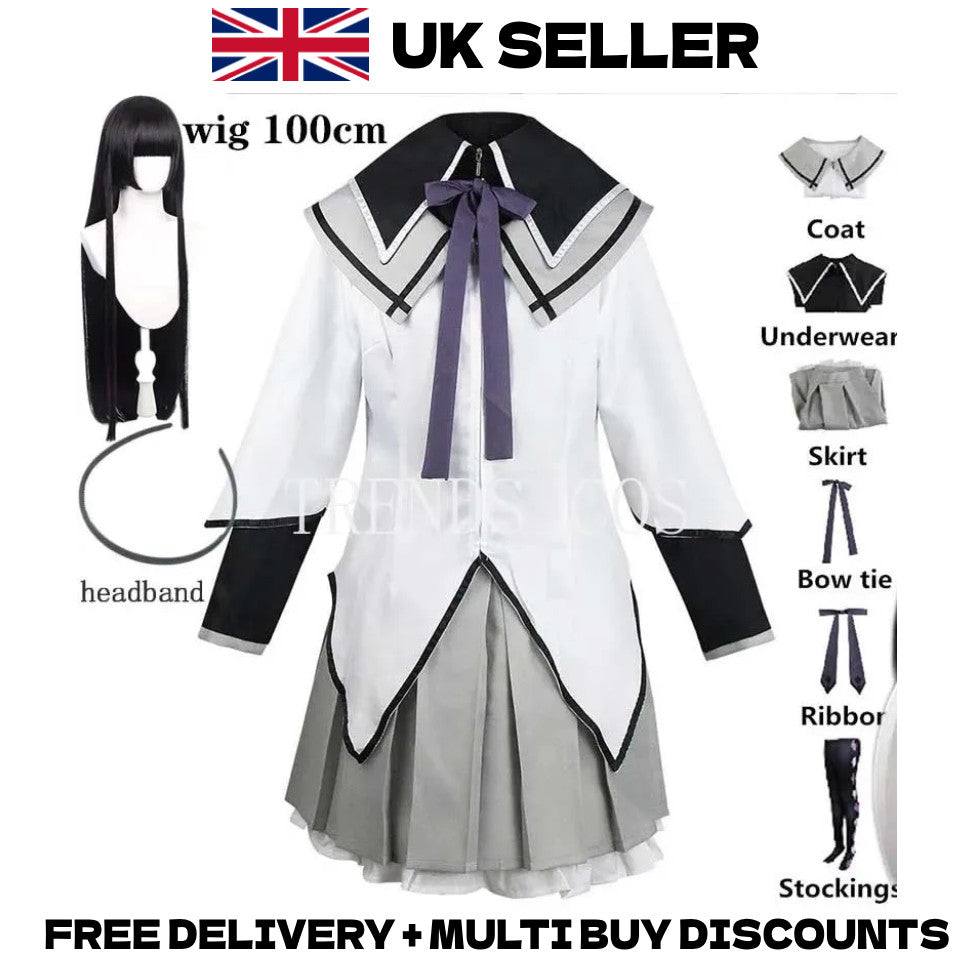 Madoka Magica Homura Akemi Cosplay Costume Full Set Wig Anime Halloween Merch