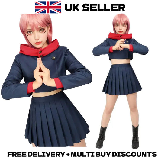 Jujutsu Kaisen Female Yuji Itadori Cosplay Costume Hoodie Skirt Full Outfit Set