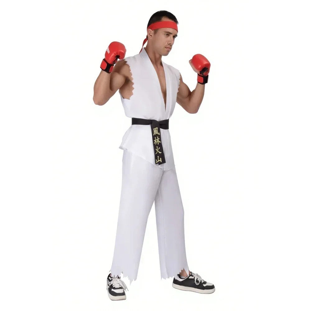 Street Fighter Ryu Ken Masters Cosplay Costume Full Set Karate Gi Halloween Fit