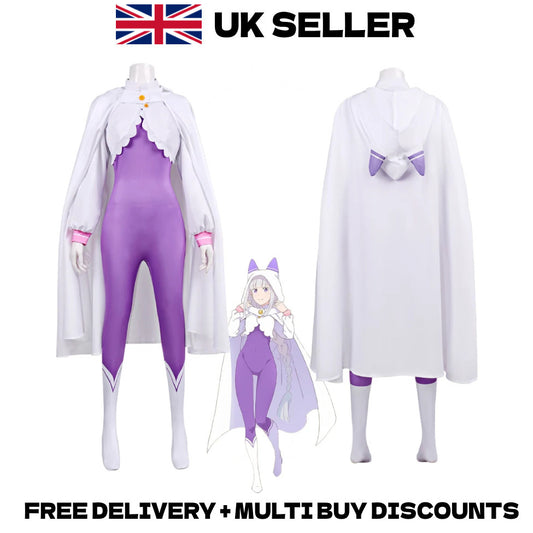 Re Zero Emilia Cosplay Costume Pleiades Watchtower Arc 6 Jumpsuit Cloak Top