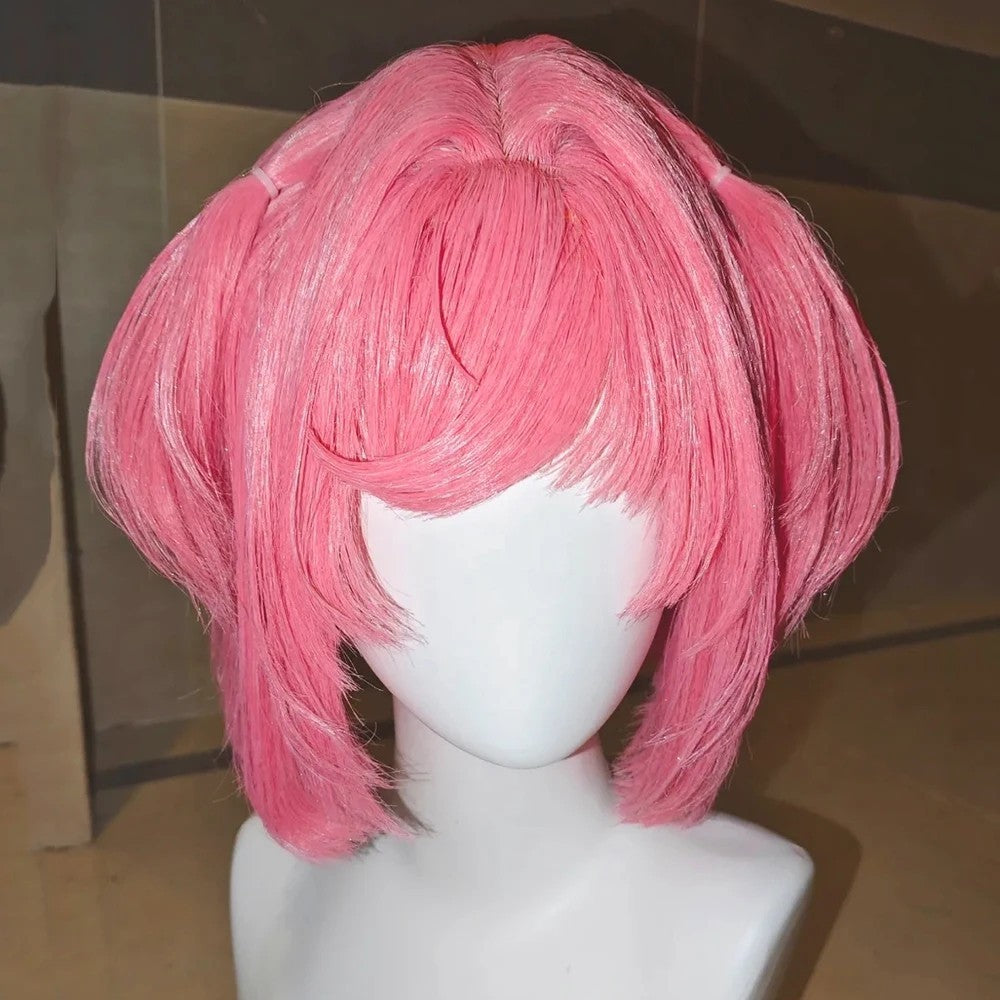 Doki Doki Literature Club Natsuki Wig Pink Pigtail Hairpin Cosplay Hairpiece Set
