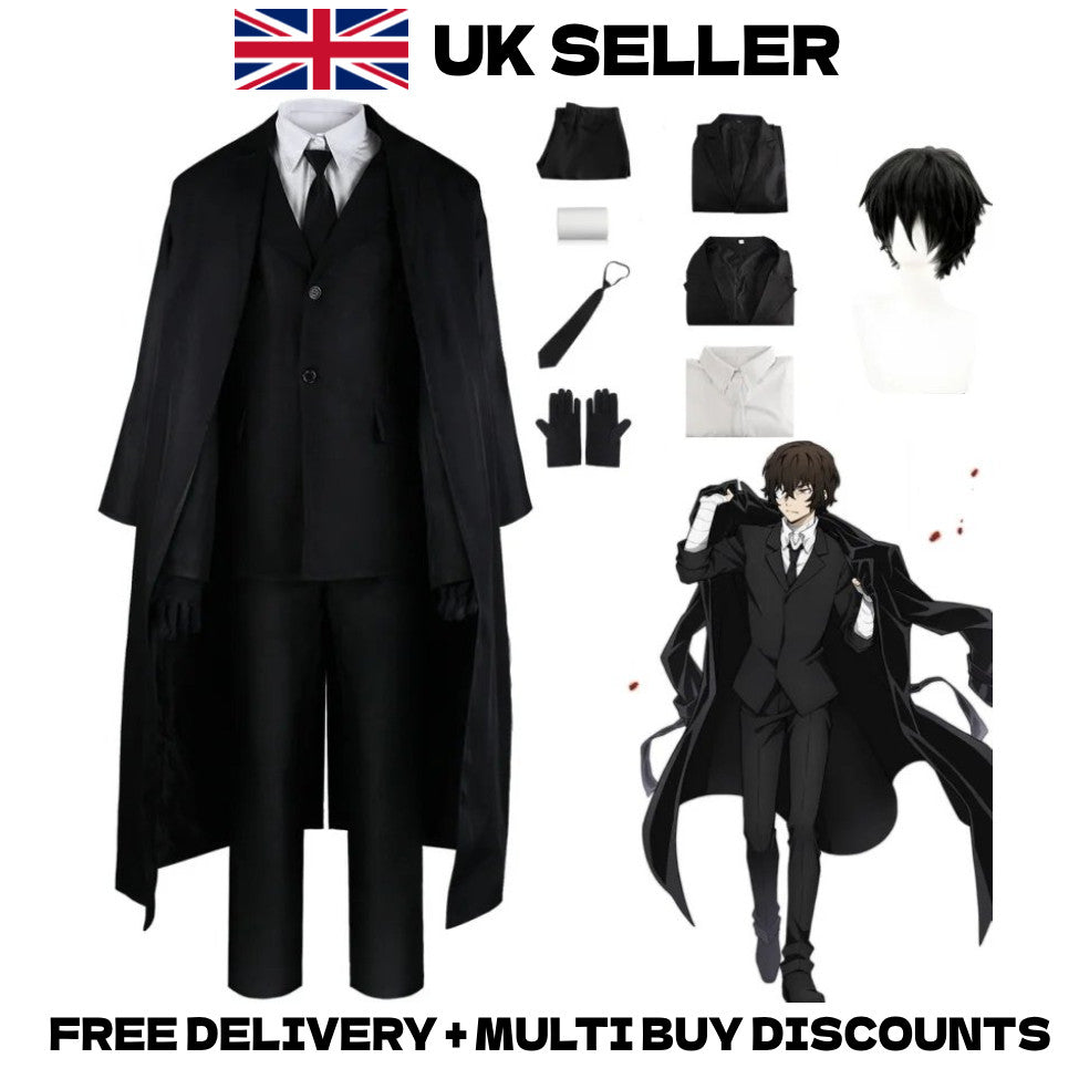 Bungo Stray Dogs Osamu Dazai Cosplay Costume Port Mafia Black Suit Trench Coat
