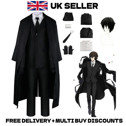 Bungo Stray Dogs Osamu Dazai Cosplay Costume Port Mafia Black Suit Trench Coat