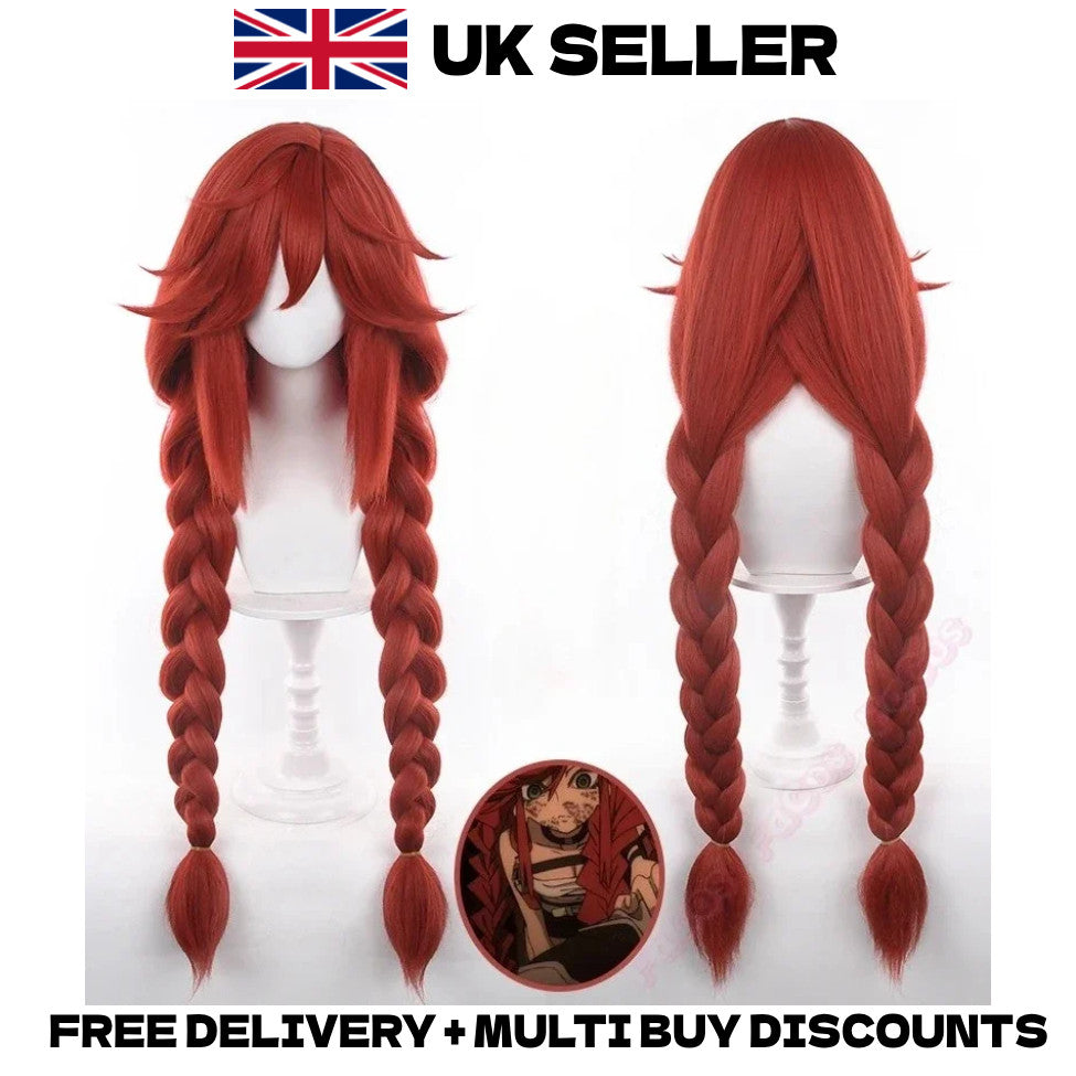 Gachiakuta Riyou Reaper Cosplay Wig Red Hair Anime Merch Pigtails Halloween