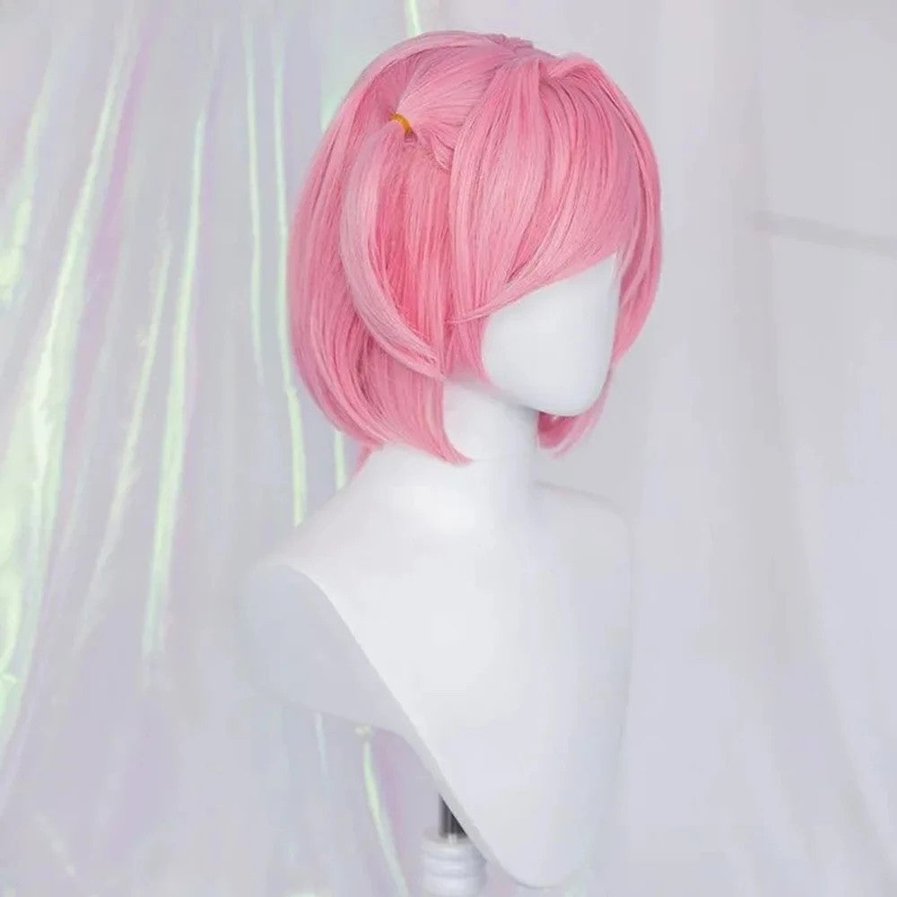 Doki Doki Literature Club Natsuki Wig Pink Pigtail Hairpin Cosplay Hairpiece Set