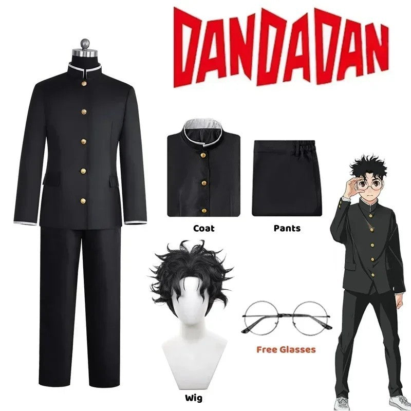 Dandadan Okarun Ken Takakura Cosplay Costume Full Set Uniform Wig Glasses Outfit