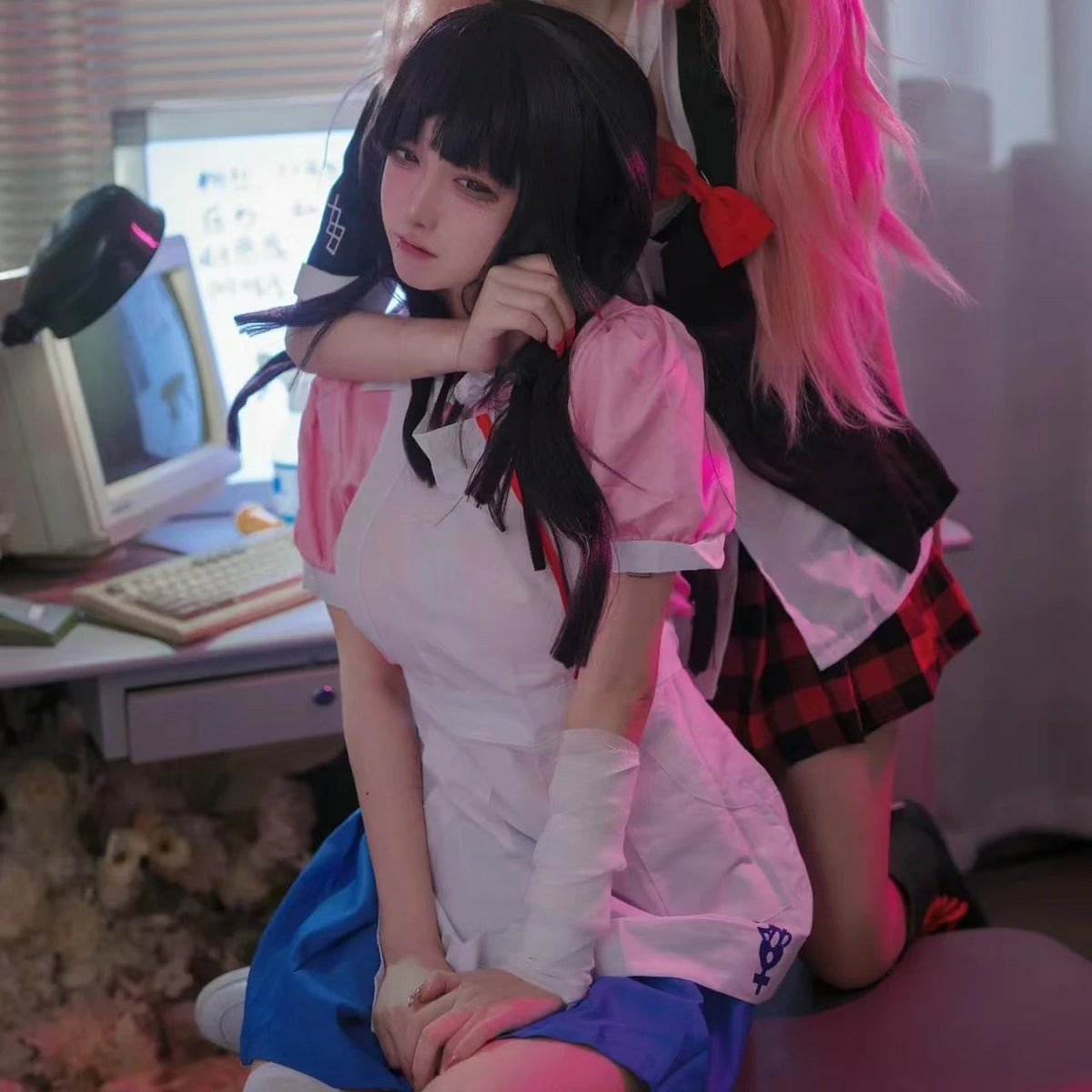 Danganronpa 2 Mikan Tsumiki Cosplay Anime Costume Full Set Wig Halloween Maid