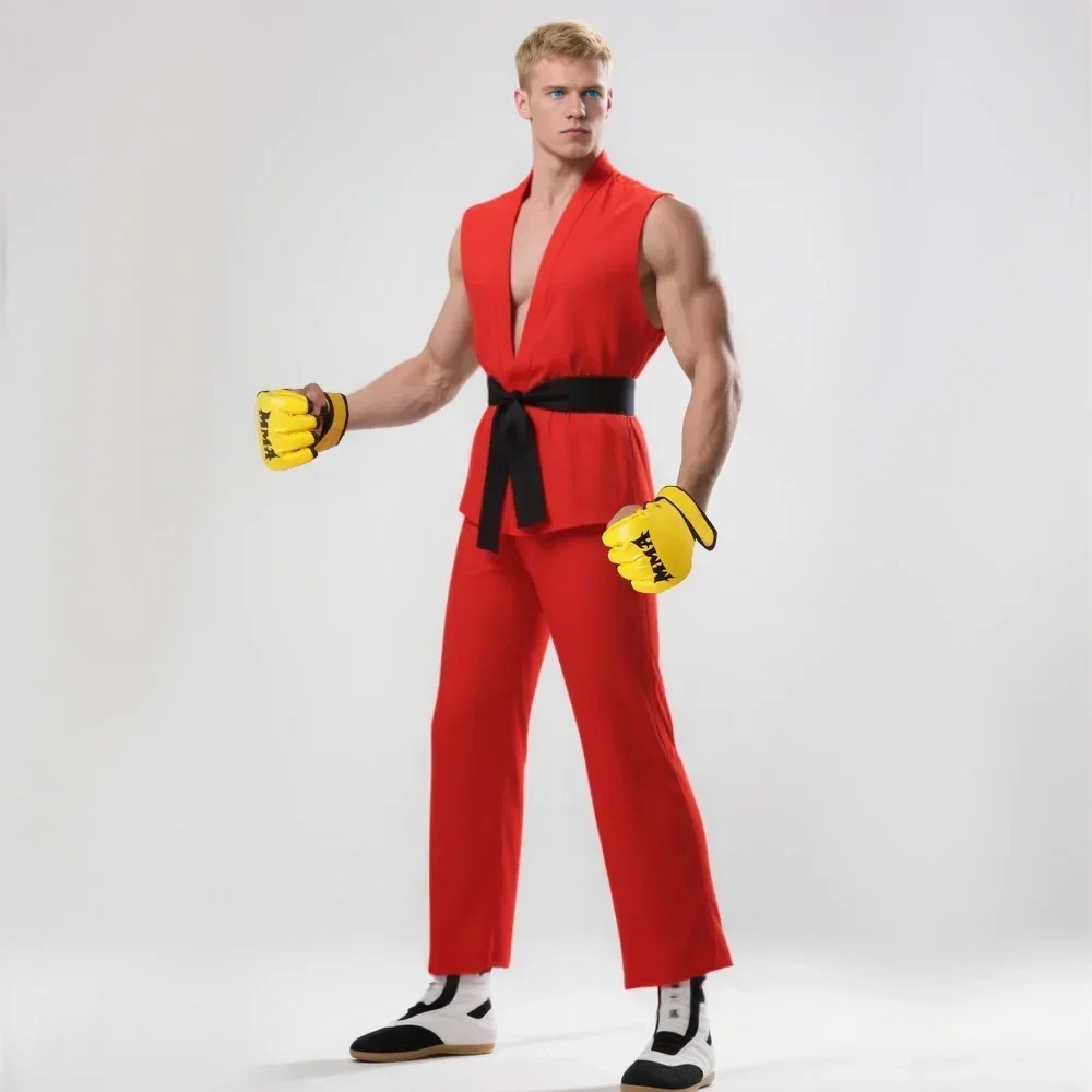 Street Fighter Ryu Ken Masters Cosplay Costume Full Set Karate Gi Halloween Fit