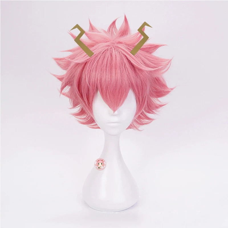 My Hero Academia Mina Ashido Cosplay Wig Horns Pink Anime Hair Halloween