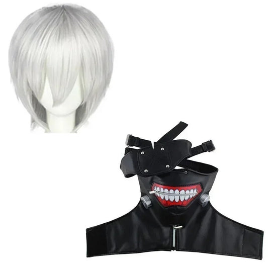 Tokyo Ghoul Kaneki Ken Cosplay Costume Full Set White Hair Wig Face Mask Outfit