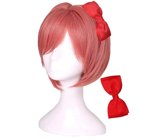Doki Doki Literature Club Sayori Wig Red Bowknot Cosplay Anime Costume Hairpiece