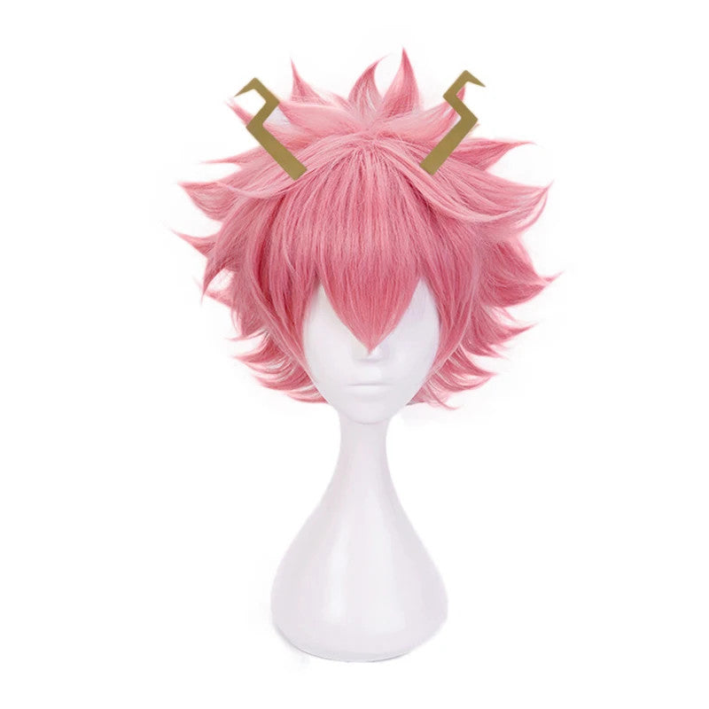 My Hero Academia Mina Ashido Cosplay Wig Horns Pink Anime Hair Halloween