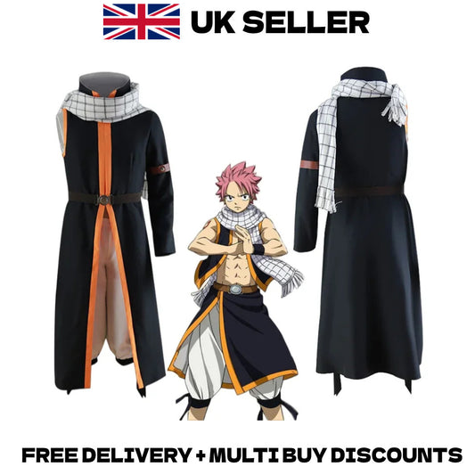 Fairy Tail Natsu Dragneel Cosplay Anime Costume Full Set Scarf Outfit Halloween