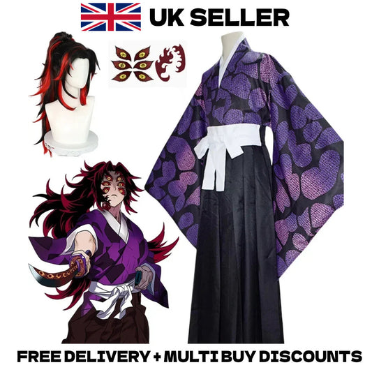 Demon Slayer Kokushibo Upper Moon 1 Cosplay Costume Kimono Outfit Michikatsu Wig