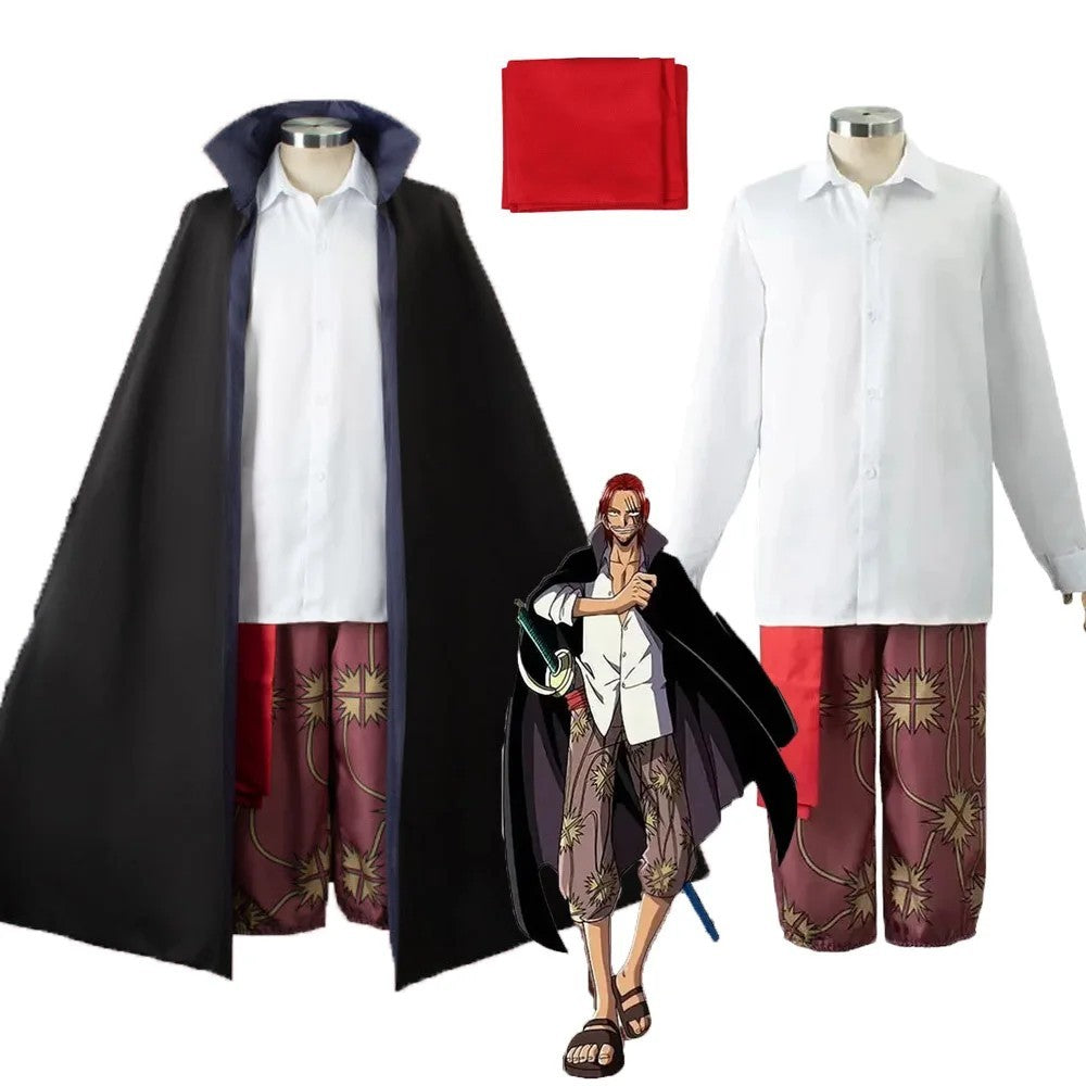 Shanks Redhead Cosplay Anime Costume Full Set Halloween Outfit Pirate Cloak