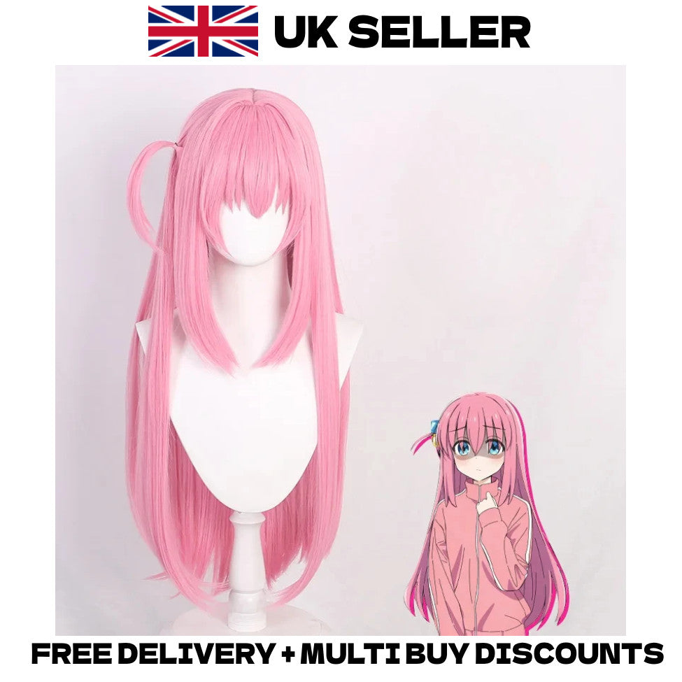 Bocchi the Rock! Hitori Gotou Cosplay Wig Pink Hair Anime Merch Halloween 34in