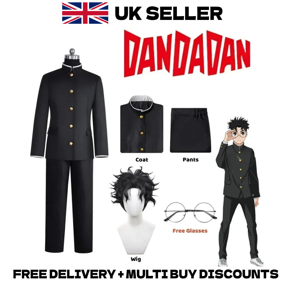 Dandadan Okarun Ken Takakura Cosplay Costume Full Set Uniform Wig Glasses Outfit