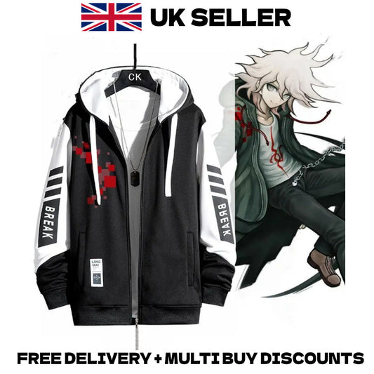 Danganronpa Nagito Komaeda Graphic Hoodie Anime Zip Up Jacket Harajuku Street