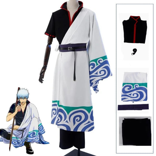 Gintama Sakata Gintoki Cosplay Costume Full Set Wig Halloween Outfit Anime Merch